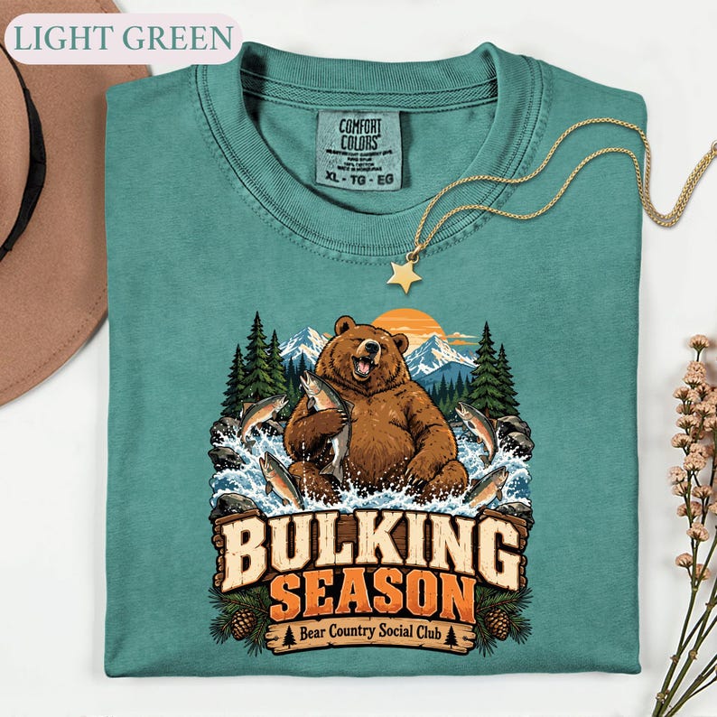 Bulking Season Bear Shirt, Funny Gym Fishing Tee, Outdoorsy Animal Lover Gift