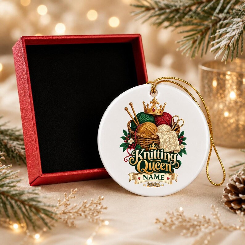 Personalized Knitting Queen Ornament, Custom Knitter Keepsake, 2026 Knit Lover Gift