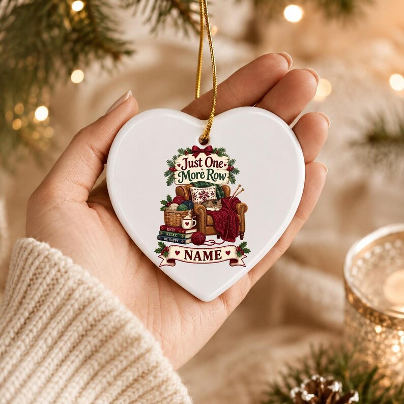Personalized Knitting Ornament, Custom Knitter Keepsake, Cozy Cat Christmas Ornament