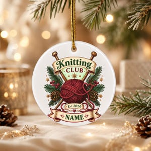 Personalized Knitting Ornament, Custom Knitter Christmas Keepsake, Yarn Lover Holiday Gift