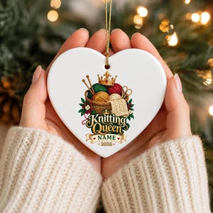 Personalized Knitting Queen Ornament, Custom Knitter Keepsake, 2026 Knit Lover Gift