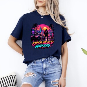 Open World Gamer Shirt, Synthwave Gaming Tee, Retro Neon Video Game Graphic, Gamer Gift