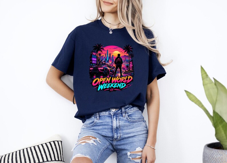 Open World Gamer Shirt, Synthwave Gaming Tee, Retro Neon Video Game Graphic, Gamer Gift