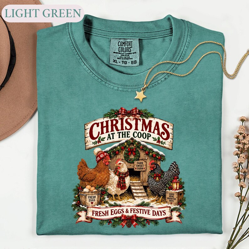 Christmas Chicken Shirt, Farmhouse Holiday Tee, Chicken Lover Gift, Festive Coop Graphic
