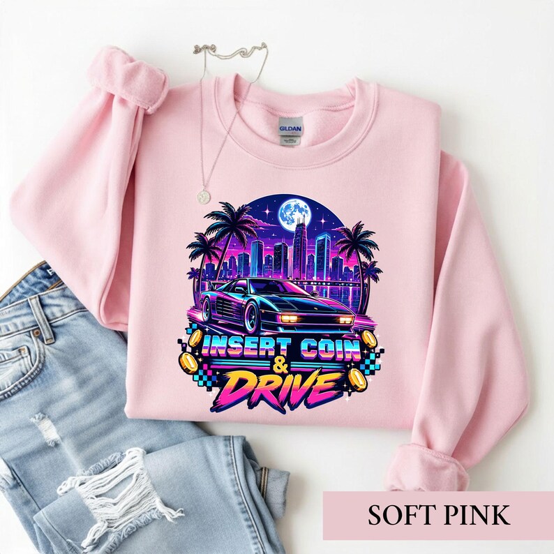 Synthwave Race Car Shirt, Retro Arcade Car Lover Sweatshirt, 80s Outrun Gamer Tee