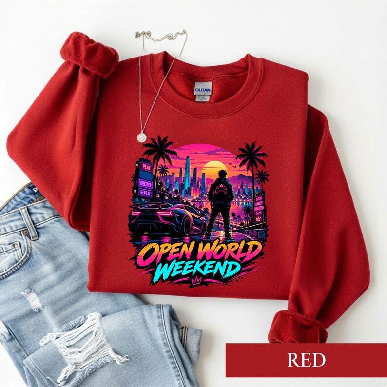 Open World Gamer Shirt, Synthwave Gaming Tee, Retro Neon Video Game Graphic, Gamer Gift