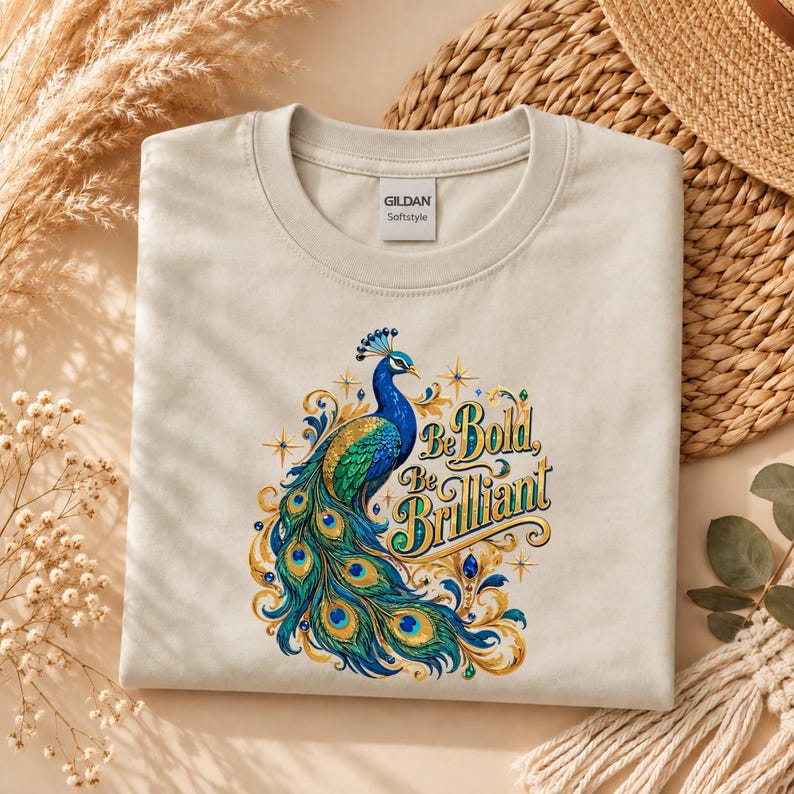 Peacock Shirt, Be Bold Be Brilliant Tee, Inspirational Bird Lover Tshirt, Royal Bird Gift