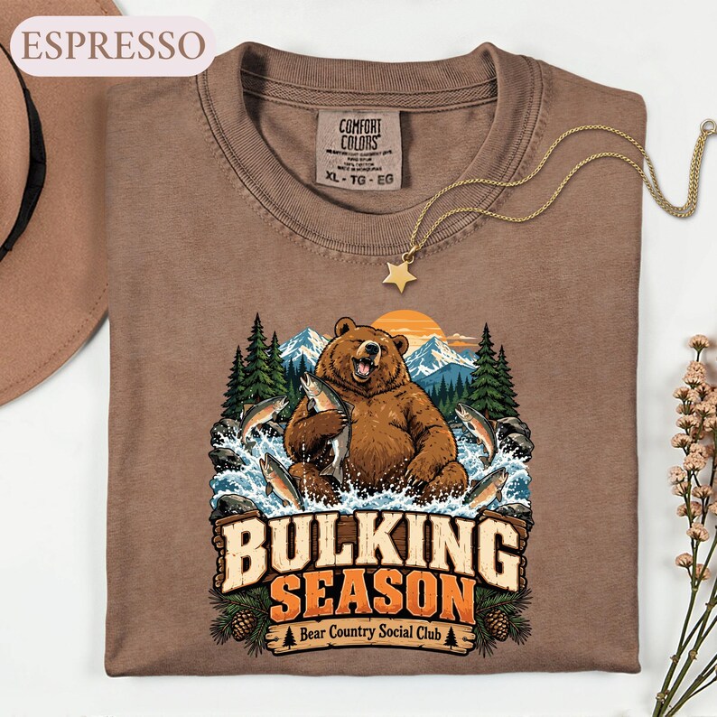 Bulking Season Bear Shirt, Funny Gym Fishing Tee, Outdoorsy Animal Lover Gift