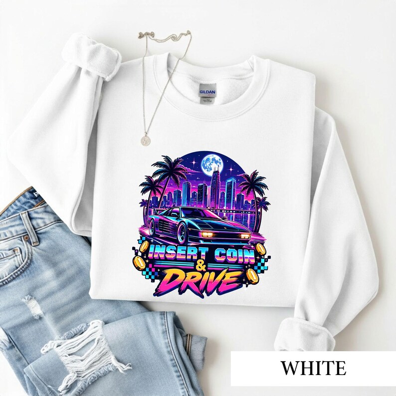 Synthwave Race Car Shirt, Retro Arcade Car Lover Sweatshirt, 80s Outrun Gamer Tee