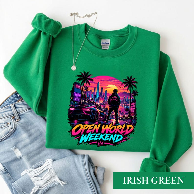 Open World Gamer Shirt, Synthwave Gaming Tee, Retro Neon Video Game Graphic, Gamer Gift
