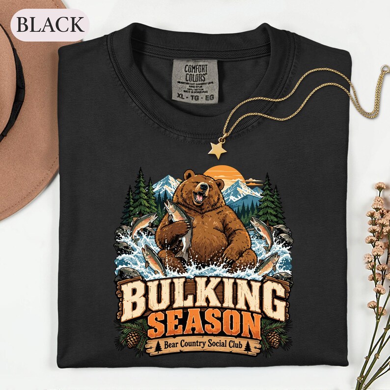 Bulking Season Bear Shirt, Funny Gym Fishing Tee, Outdoorsy Animal Lover Gift