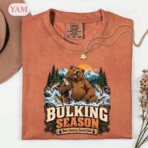 Bulking Season Bear Shirt, Funny Gym Fishing Tee, Outdoorsy Animal Lover Gift