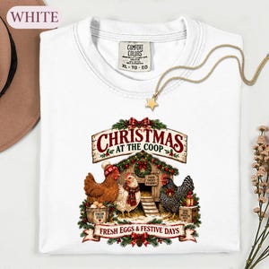 Christmas Chicken Shirt, Farmhouse Holiday Tee, Chicken Lover Gift, Festive Coop Graphic