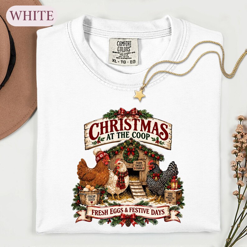 Christmas Chicken Shirt, Farmhouse Holiday Tee, Chicken Lover Gift, Festive Coop Graphic