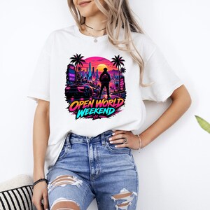 Open World Gamer Shirt, Synthwave Gaming Tee, Retro Neon Video Game Graphic, Gamer Gift