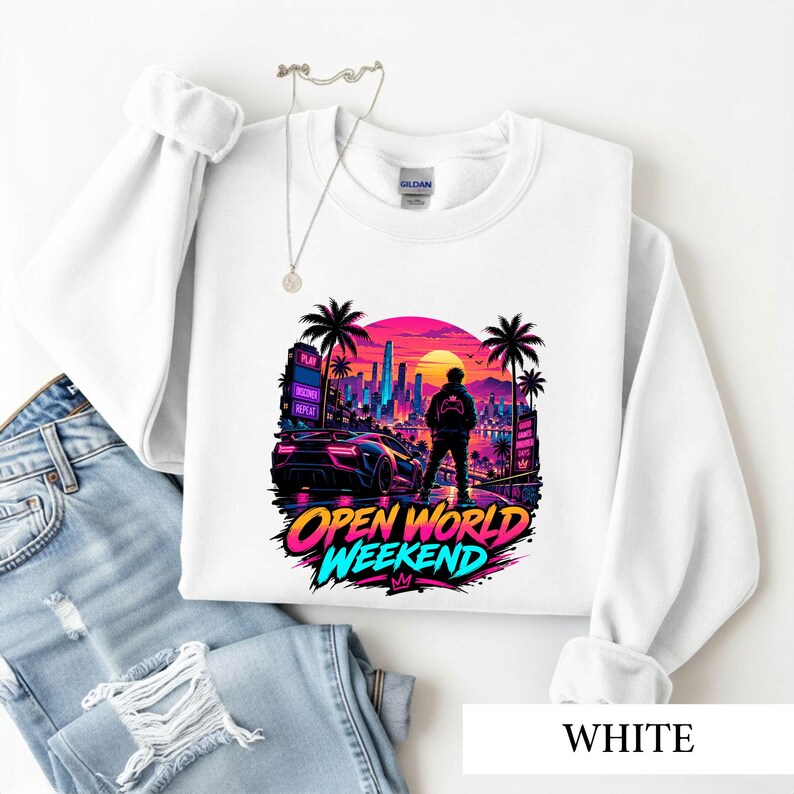 Open World Gamer Shirt, Synthwave Gaming Tee, Retro Neon Video Game Graphic, Gamer Gift