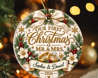 Married Christmas Ornament, Personalized First Year Keepsake with Custom Names