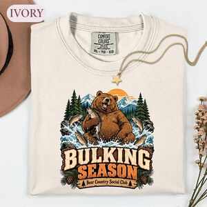 Bulking Season Bear Shirt, Funny Gym Fishing Tee, Outdoorsy Animal Lover Gift