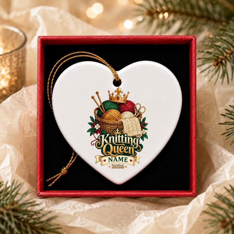 Personalized Knitting Queen Ornament, Custom Knitter Keepsake, 2026 Knit Lover Gift