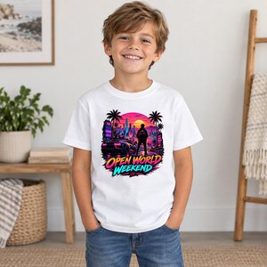 Open World Gamer Shirt, Synthwave Gaming Tee, Retro Neon Video Game Graphic, Gamer Gift