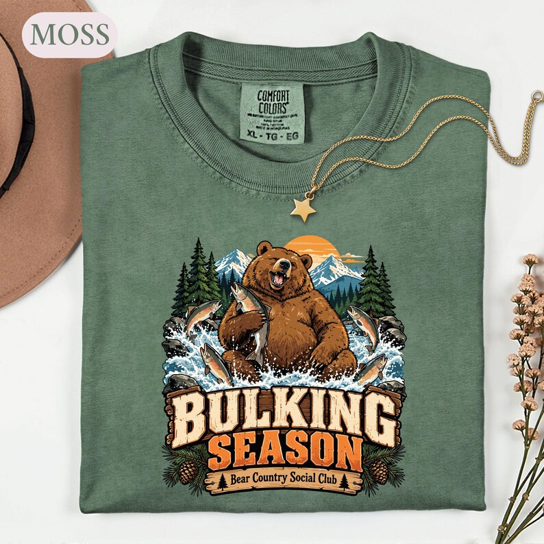 Bulking Season Bear Shirt, Funny Gym Fishing Tee, Outdoorsy Animal Lover Gift