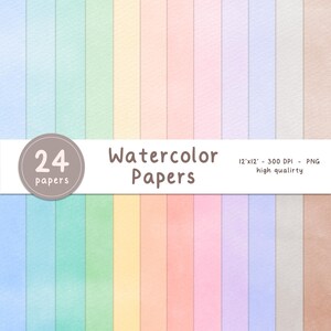 Pastel Watercolor Digital Paper Pack, Spring Scrapbook Backgrounds (24 PNG Files)