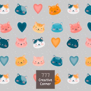 Cute Cats Seamless Pattern, Happy kitten patterns, Cats Background, Kitty Fabric Pattern, Cats Digital Paper
