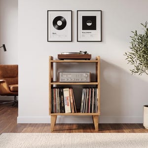Record Player Stand With Vinyl Storage, Solid Oak Turntable Console ...