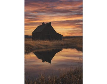 Scheune bei Sonnenuntergang (Leinwand)