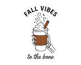 Herbstliche Stimmung bis auf die Knochen – Aufkleber | Skelettkaffee, Halloween-Humor, konturgeschnitten
