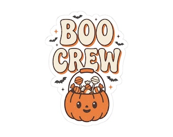 Boo Crew Kürbis-Süßigkeiteneimer-Aufkleber | Halloween-Herbst-Kürbis-Aufkleber