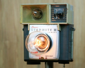 Funky Modern Upcycled - Camera Lamp - Kodak Starmite 2 - Grey on Grey