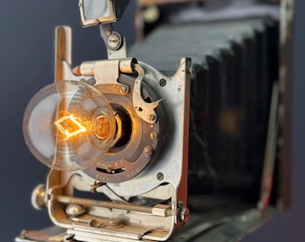 Upcycled Camera Lamp – Mid-Century Modern Tripod Base, Handcrafted