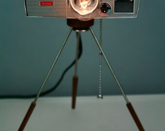 Handmade Vintage Camera Lamp Kodak Super 27 With Wooden Tripod Base