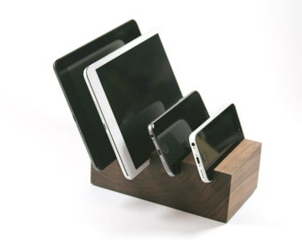 4 Device Docking Stand - Solid Walnut Block