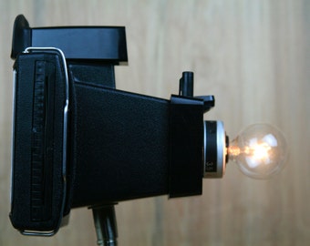 Funky Modern Upcycled - Camera Lamp - Polaroid Square Shooter 2 - Black on Black