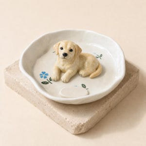Personalized Ceramic Pet Ring Dish, Custom Dog Figurine Jewelry Tray, 4x4 Trinket Dish, Name, Date or Phrase, Happy Gotcha Day Gift, Dog Mom