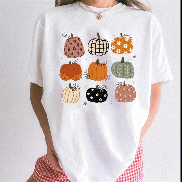 Boho Kürbis PNG, Adrette Herbstkürbis Sublimation, niedliches Muster Kürbis Design, Kokette Herbst Shirt PNG, Trendiges Erntedank Png