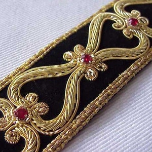 Hand-Beaded Trim. Gold Bullion on Black Velvet