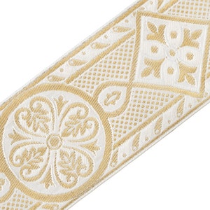 3 Yards White & Metallic Gold Medieval Jacquard Trim Chasuble Vestment 2 3/8&quot;