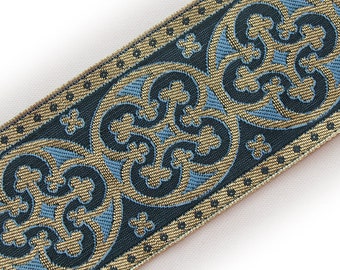 Light Blue 2 1/4" Christian Vestment Jacquard Trim Pugin 3 Yds Chasuble Orphrey DIY