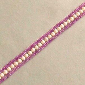 Beaded Trim. Red-Purple Beads & Faux Pearls. 3 Yards image 3