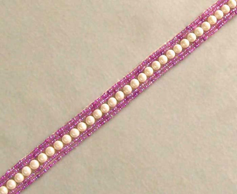 Beaded Trim. Red-Purple Beads & Faux Pearls. 3 Yards image 3