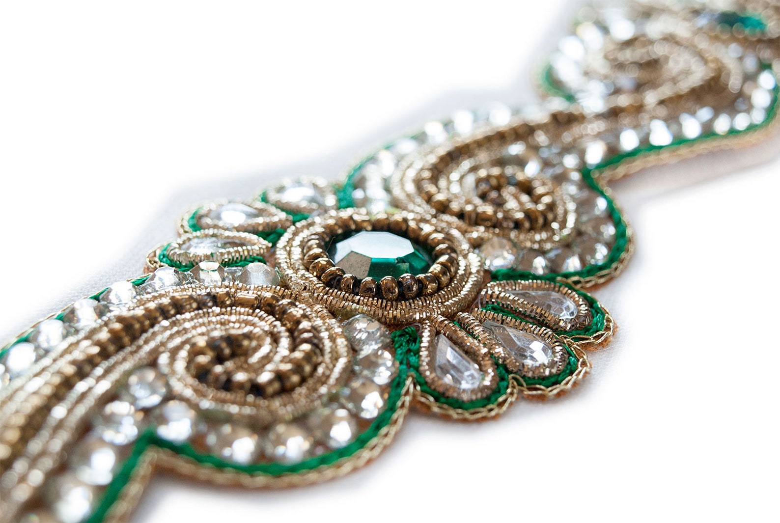 1.5 Yards Beaded Trim Delicate Green Flowers Gold Bullion & Etsy