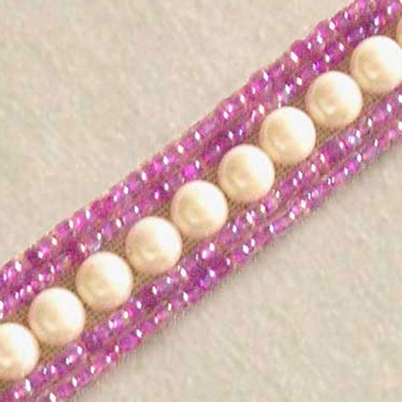 Beaded Trim. Red-Purple Beads & Faux Pearls. 3 Yards image 1