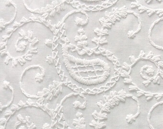 Embroidered Cotton Fabric. Whiteonwhite. or You Can Dye It. Paisley