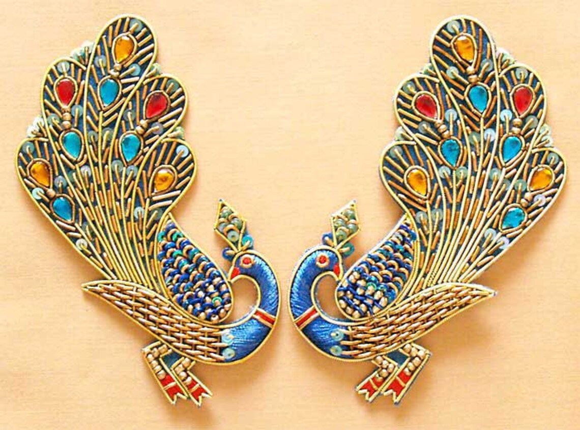 2 Hand Beaded Appliques. Brilliant Peacocks Etsy