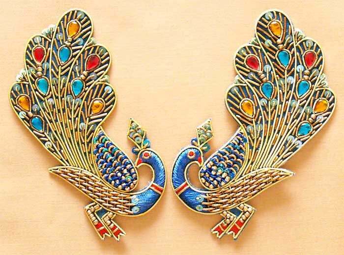 2 Hand Beaded Appliques. Brilliant Peacocks Etsy