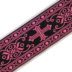 3 Yards Religious Vestment Trim Pink Black Metallic Jacquard Christian 2 3/8&quot;  Wide