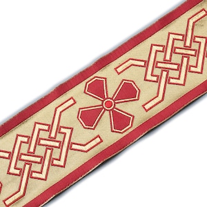 Wide, Jacquard, Vestment Trim. Celtic Theme Gold, Red 3 wide, 3 Yards